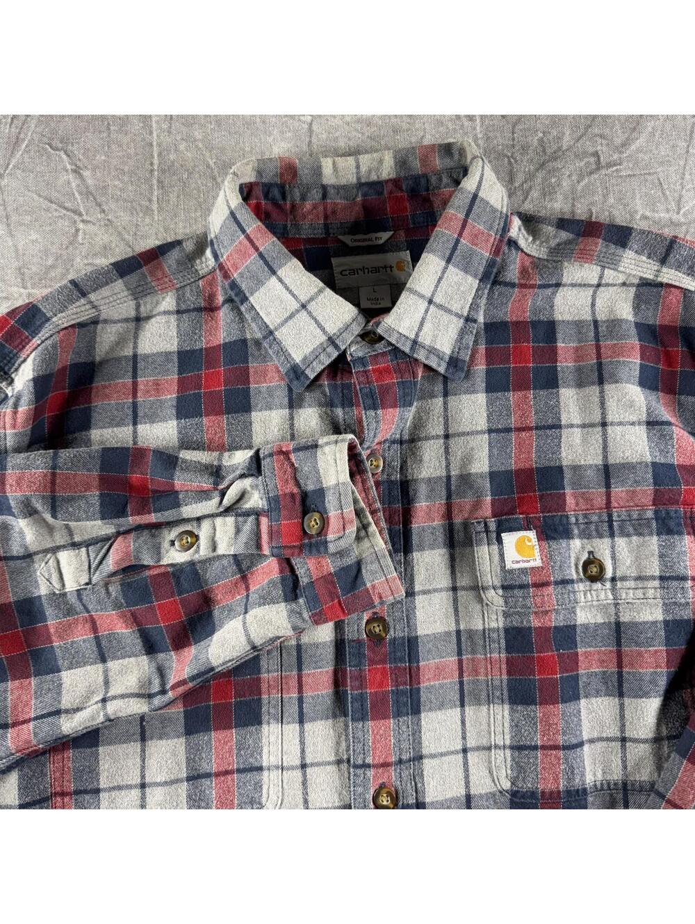 Carhartt Shirt Men's L Red Blue Grey Original Fit Flannel